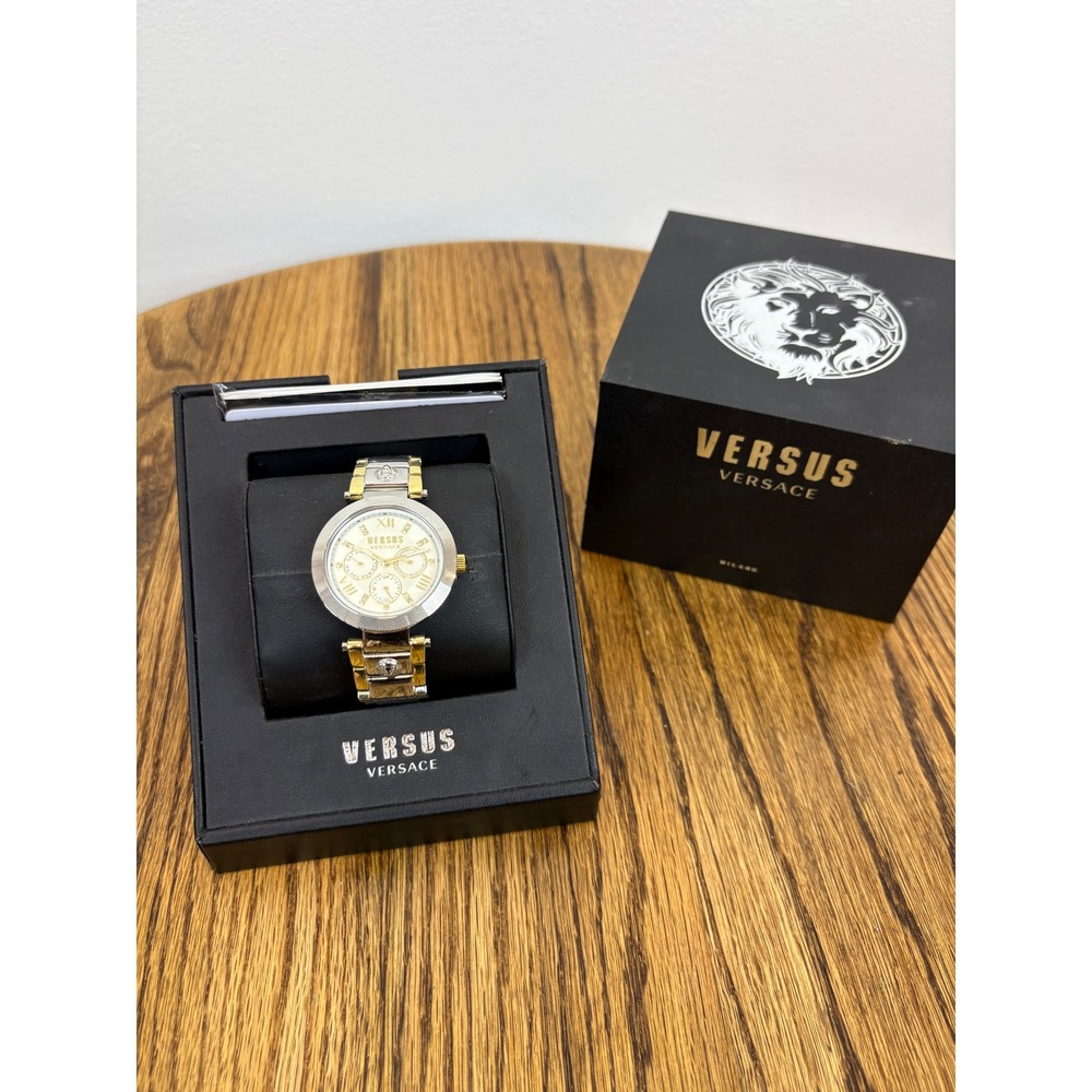 Versus Versace Watch Womens OS Silver Gold Swarovski Crystal Two Tone Luxury